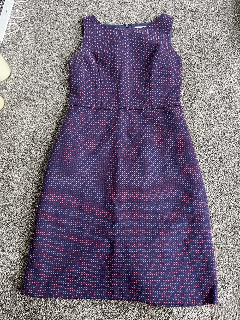 LOFT Navy Purple Sleeveless Midi Dress with Pink Dot Pattern